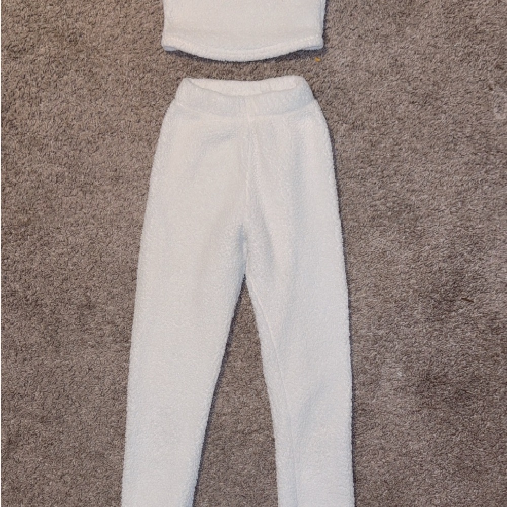 Women's White Fleece Pants and crop top to match